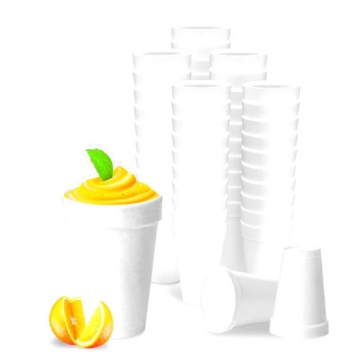 Shop Square 20 Oz Disposable Foam Cups (50 Pack), White Foam Cup Insulates Hot & Cold Beverages, Made in the USA, To-Go Cups - for Coffee, Tea, Hot Cocoa, Soup, Broth, Smoothie, Soda, Juice