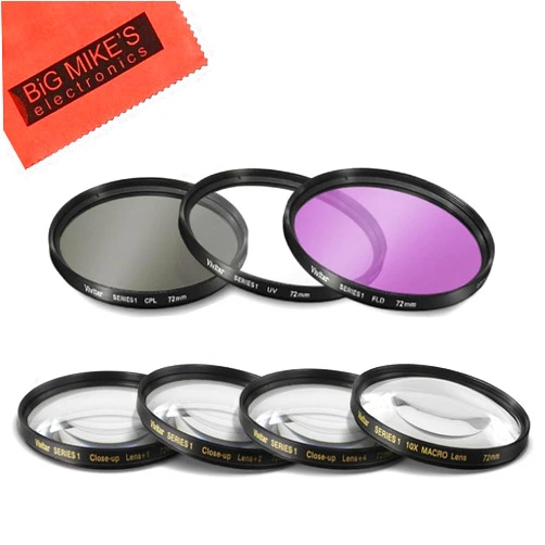 Big Mike's 72mm 7 Piece Filter Set Includes 3 PC Filter Kit (UV-CPL-FLD-) and 4 PC Close Up Filter Set (+1+2+4+10) for DSC-RX10 III, DSC-RX10 IV Digital Cameras