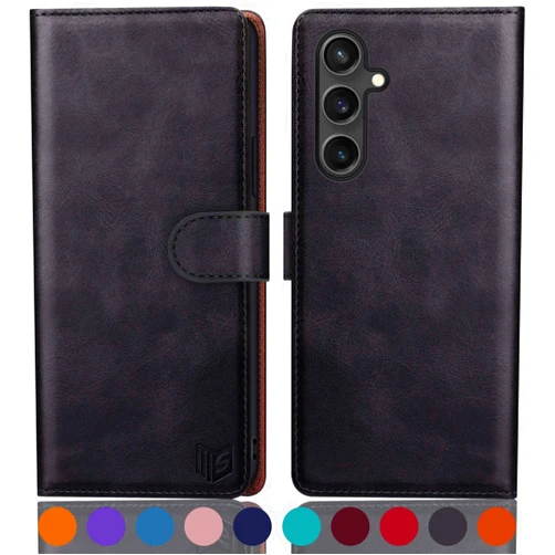 SUANPOT for Samsung Galaxy S24 FE Wallet case with RFID Blocking Credit Card Holder,Flip Book PU Leather Protective Cover Women Men for Samsung S24 FE Phone case Black