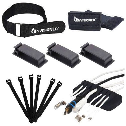 ENVISIONED Heaviest Cable Organizer on The Market (Black) Bundled with Black Cable Clips, 1/2