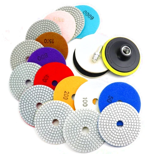 WORKEASE 4 Inch Diamond Polishing Pads, 12PCS Wet/Dry Granite Stone 50-6000 Grit for Drill, Grinder, Polisher - For Concrete Marble Stone Countertop Quartz