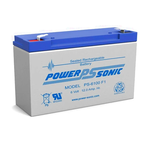Power Sonic PS-6100 Rechargeable Sealed Lead Acid Battery 6V 12AH for General Purpose, Medical, Emergency Lighting, Fire and Security with F1 Terminals