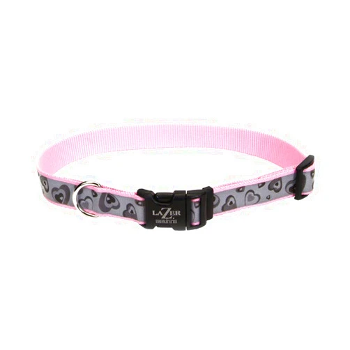 Coastal Pet - Lazer Brite - Reflective Adjustable Dog Collar, Pink New Hearts, 1