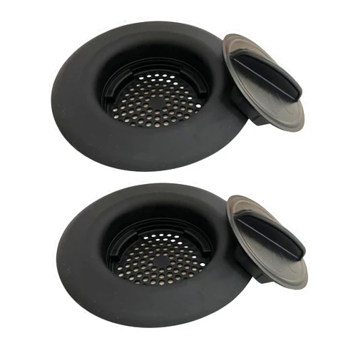 Flex Strainer Kitchen Sink Drain Strainer & Stopper 2-N-1, Fits Most 3.5” Drains & Disposals, Clog Prevention Made Easy, Black 2PK