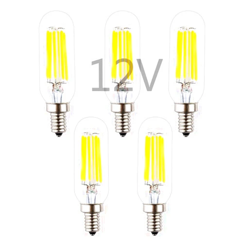 OPALRAY T8/T25 Low Voltage 12V Input LED Small Tube Bulb, 12V AC or 12V DC, 6W 600Lm, Dimmable for DC Dimmer, E12 Base, 4000K Natural White Daylight, 60W Incandescent Equivalent, 12V-24V Grid, 5-Pack