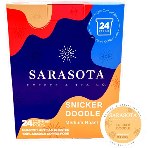 SARASOTA COFFEE & TEA CO. Sarasota Coffee Pods, Snickerdoodle, Medium Roast, Coffee Pods for Keurig Coffee Makers, K Cups Compatible with Keurig 2.0 Coffee Maker, (24 Count)