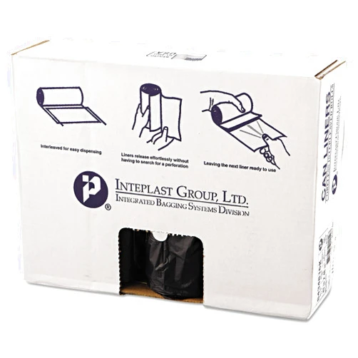 Inteplast S434816K High-Density Can Liner, 43 x 48, 60gal, 16mic, Black, 25/Roll, 8 Rolls/Carton