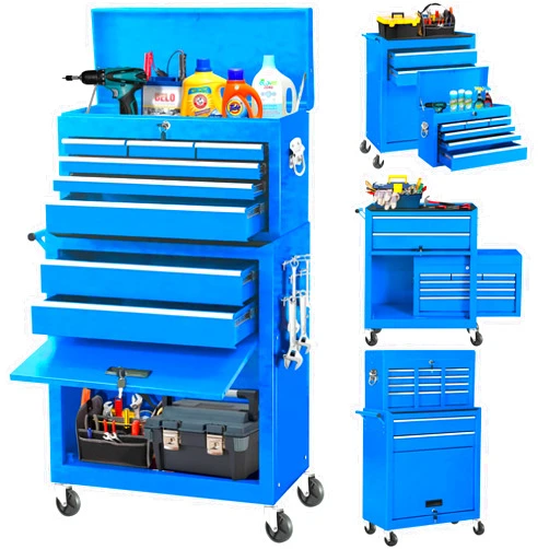 INTERGREAT 8 Drawer Rolling Tool Chest, High Capacity Tool Chest with Wheels, 2-in-1 Detachable Steel Toolchest Organizer Combo, Tool Cabinet for Garage, Workstation (Blue)