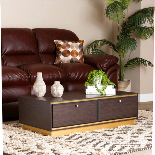 Baxton Studio Cormac Coffee Tables, Dark Brown/Gold