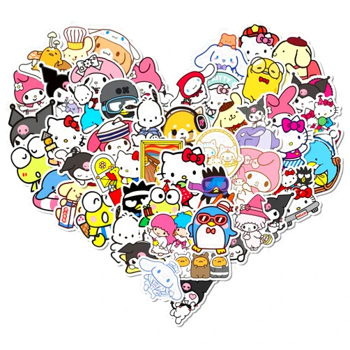 Fcelery 50 Pcs My Melody and Kuromi Stickers, Hello Kitty Kitty Stickers Pompompurin Keroppi Sticker, Cute Sticker Japanese Kawaii Decals for Kids Teens Adults(SLO)