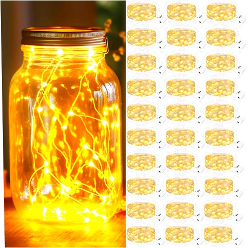 kolpop 30 Pack LED Fairy Lights Battery Operated, 7FT 20 LED Mini Twinkle String Lights Battery Powered Waterproof for Christmas Mason Jars Party (Warm White)