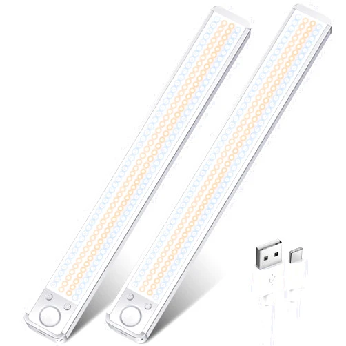 Goodland Under Cabinet Lights Rechargeable Wireless Under Counter Lights for Kitchen, 188 LED Closet Light Motion Sensor Light Indoor, Dimmable Magnetic Under Cabinet Lighting, 2-Pack