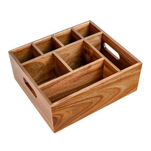 VaeFae Acacia Wood Caddy Organizer, Napkin and Paper Plate Holder, Wooden Utensil Holder, Silverware Caddy for Kitchen, Camping, Party