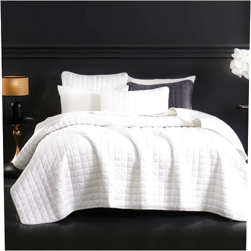 HiSnug Luxury Velvet Quilt Set Queen Size - Lightweight Reversible Oversized Bedspread Quilted Bedding Set, Soft Breathable Geometric Grid Coverlets for All Seasons,1 Quilt & 2 Pillow Shams, White