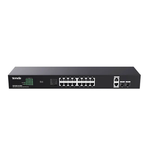 Tenda TEG1120P-16-250W, 16 Port Gigabit PoE Switch Compatible with IEEE 802.3af/at Devices, Rack Mountable, Unmanaged PoE+ Switch with 16 Port PoE+@230W & 2 RJ45 Ports & 2 SFP Slots
