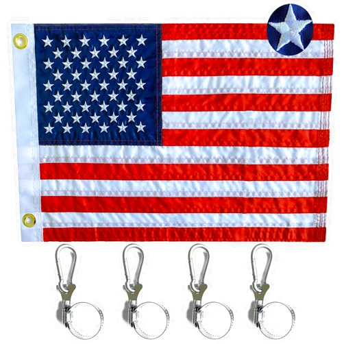 WDGG American Flag for Boat Flags Marine 12x18- (4 Heavy Duty Clips) Embroidered Stars and Brass Grommets (Resistant To Sunlight & Saltwater) US Boat Cabin Flag for Various Boat, Yacht