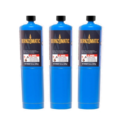 Bernzomatic Standard Propane Fuel Cylinder - Pack of 3 | 14.1 OZ. Propane Hand Torch Cylinder | Portable and Convenient Fuel Source | Durable Steel Construction | Compatible with Digital Fuel Gauge | High In-Air Flame Temperature of 3,600 Degrees Fahrenheit | Versatile Applications: Soldering, Brazing, Heating, and More