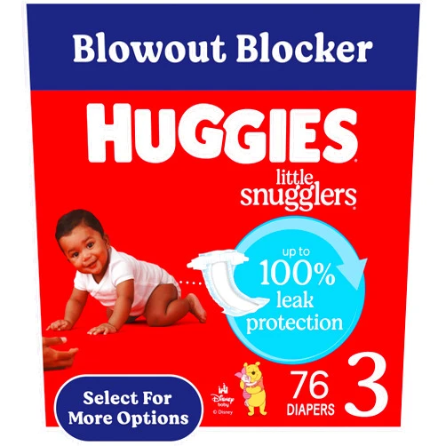 Huggies Size 3 Diapers, Little Snugglers Baby Diapers, Size 3 (16-28 lbs), 76 Count, Packaging May Vary