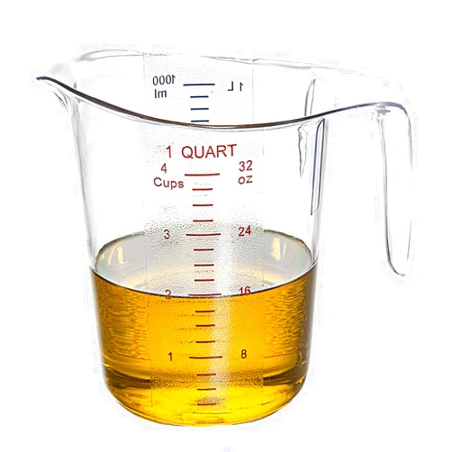 Restaurantware RW Base 1 Quart Measuring Jar 1 Durable Measuring Beaker - Metric And Imperial Units V-Shaped Spout Clear Plastic Measuring Cup Handle With Thumb-Grip Tolerates Up To 248F