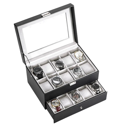 ProCase Watch Box for Men, 20 Slot Watch Display Case Mens Watch Box Organizer, PU Leather Watch Cases for Men Watch Storage, Father's Day Gift Watch Holder Organizer -20 Slot, Black