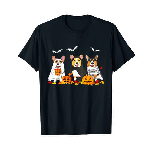 Ghost And Witch Corgi Dog Pumpkin Halloween Tee Retro Funny Ghost And Witch Corgi Dog Pumpkin Halloween Cute T-Shirt