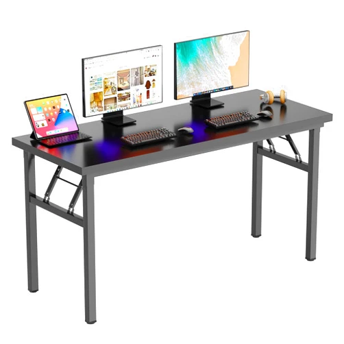 DlandHome Computer Desk 62 inches Office Desk Computer Table Study Writing Desk Workstation for Home Office Metal Frame Black and Black