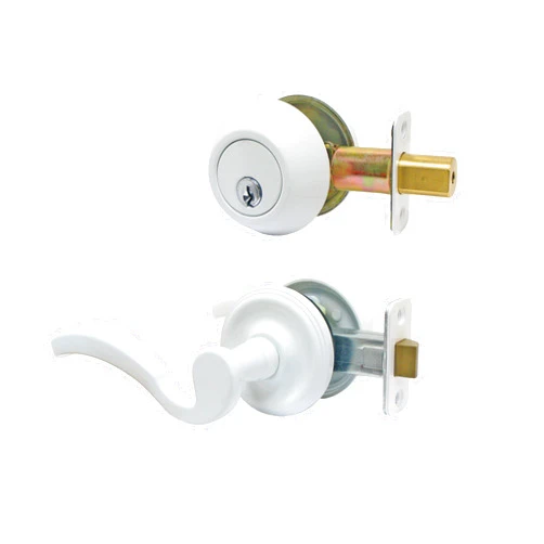 FPL Door Locks and Hardware Inc. FPL Bordeaux Passage Left Hand Lever Set and Atlantis Deadbolt - White Powder Coat (WPC)