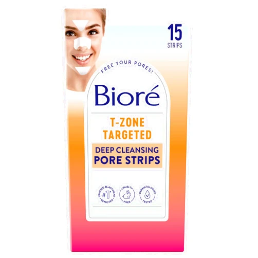 Bioré T-Zone Blackhead Remover Strips, Deep Cleansing Pore Strips, (5 Nose + 5 Face + 5 Chin Strips), Instant Pore Unclogging for the T-Zone Area, 15 Count