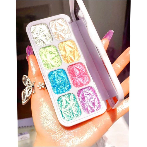 Evpct 8 Color Face Cheek Highlighter Makeup Palette Shimmer Glitter Iridescent Multichrome Holographic Eyeshadow Palette Purple Rainbow Glitter Highlighter Makeup Highlight and Contour Palette Eye Makeup
