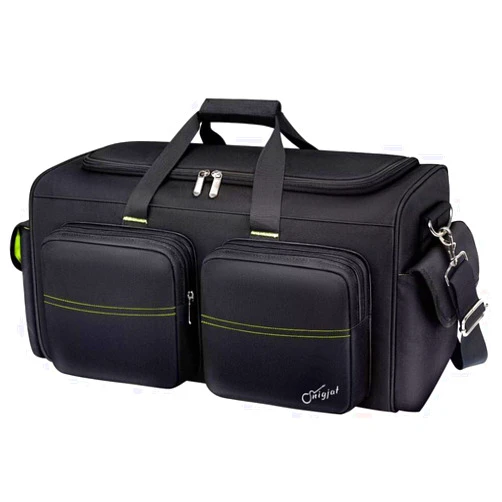 SNIGJAT DJ Bag, Large Capacity DJ Cable Bag with 6 Pockets for Extension Cords, Mics, Pedals, Cable Bag for Musicians, DJ Equipment Gig Bag with Padded Shoulder Strap, Green