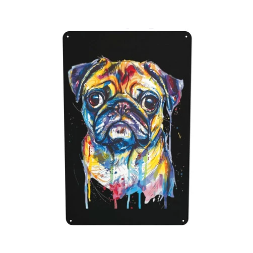 LJFABKY Watercolor Bull-Dog Vintage Tin Sign Painting Wall Metal Poster Hanging Plaque Decoration for Home Bar