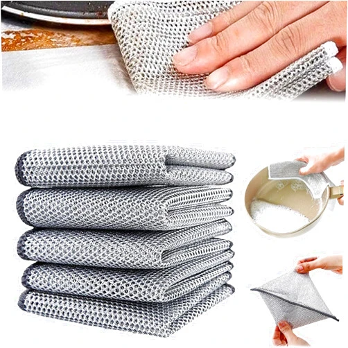 Hegine Ancienflow Scrubber, Ancienflow Stainless Steel Scrubber, Multifunctional Non-Scratch Wire Dishcloth, Multipurpose Wire Dishwashing Rags for Wet and Dry, Durable (5PCS)