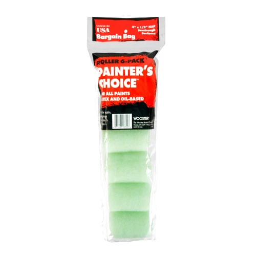 Wooster Brush R271-4 Painter's Choice Roller Cover, 1/2-Inch Nap, 6-Pack, 4-Inch