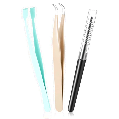 Xthrotsenk 3Pcs Lash Tweezers for Eyelash Clusters Lash Applicator Tool Set Eyelash Extension Tweezers for Lashes Extension DIY Cluster Lashes Flat Curved Tip Applications