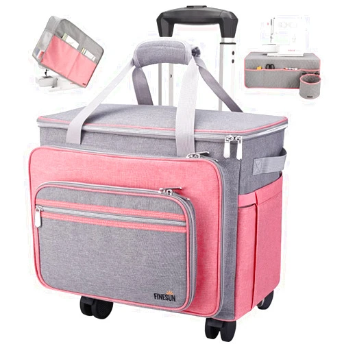 FINESUN Sewing Machine Case with Wheels, Detachable Rolling Sewing Machine Carrying Case on Wheels, Rolling Trolley Tote with Multi Storage Pockets for Most Standard Sewing Machine and Accessories