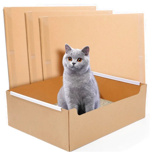 Ondware 4 PCS Disposable Litter Boxes for Cats, Foldable Cardboard Cat Litter Box, Portable Waterproof Travel Litter Box for Cats（16.7x12.8x5.3 Inch）