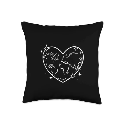 Bäume Wald, Natur Geschenke, lustige Sprüche World Map in Heart Nature Protection Design for Men Women Children Throw Pillow, 16x16, Multicolor