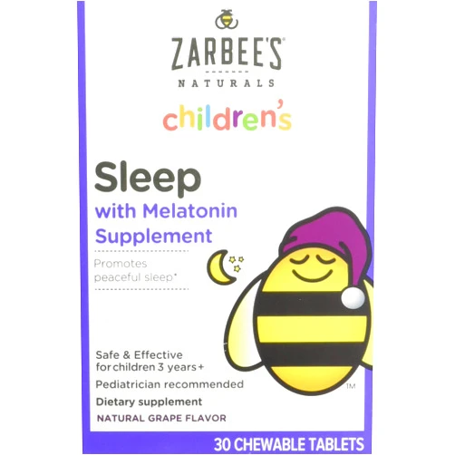 Zarbee's Naturals Children's Sleep Melatonin Supplement Chewable Tablets Grape Flavor - 30 ct, Pack of 2