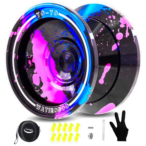 WATIEOBOO yoyo M18 Professional Metal Trick Yoyo Responsive & Unresponsive yoyos for Kids 8-12 and Adults yoyo, with Bearing Kit, 10 Strings, Case & Gloves 6061 Aluminum Alloy yo-yo