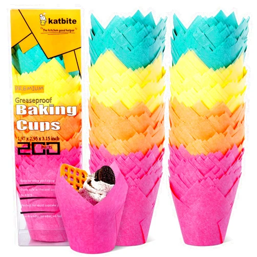 Katbite Tulip Cupcake Liners 200PCS, Muffin Liners Baking Cups, Cupcake Wrapper for Party, Wedding, Birthday, Colourful Cupcake Liners Standard Size