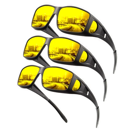 KALIYADI Night-Vision-Glasses Fit-Over-Glasses Wrap-Around Glasses: Anti Glare Night Driving Glasses for men women HD Lens