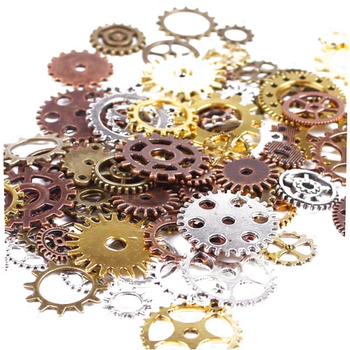 BIHRTC 100 Gram DIY Assorted Color Antique Metal Steampunk Gears Charms Pendant Clock Watch Wheel Gear for Crafting, Jewelry Making Accessory
