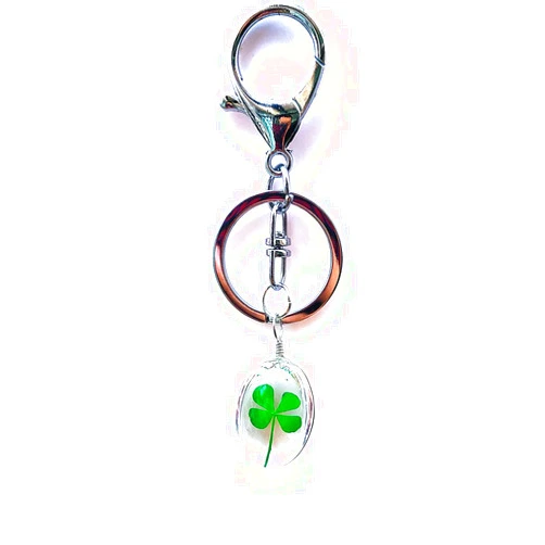 JINZHOUFUZHUANG Lovely four leaf clover key chain transparent resin bead pendant with lucky unique charm for ladies key chain