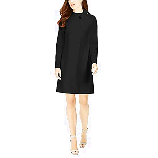 Calvin Klein Women's Long Sleeve Dress with Tie Neck Detail (4, Black)