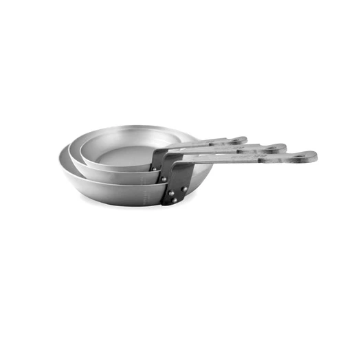 Mauviel M'Steel Black Carbon Natural Nonstick 3-Piece Frying Pan Set With Iron Handle, Suitable For All Cooking Surfaces, Made in France