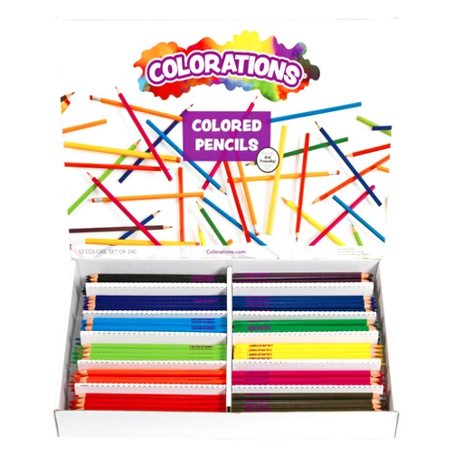 Colorations Color Pencils, Set of 240, Pre-sharpened, 12 Colors, Thick Core, Hexagonal, Harvested Wood, Classroom Supplies