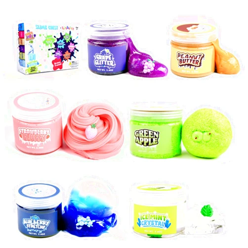 FINOCLAY Slime Kit for Girls Boys, 6 Different Scented Non Sticky Premade Slimes in 28 oz Container with Fruit Charms, Butter Glitter Clear Crystal Putty Gift for Kids Party Favors