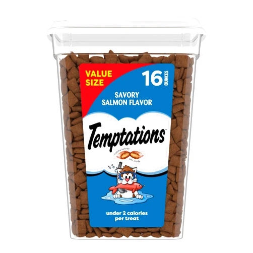 Temptations Cat Treats Classic Crunchy and Soft Cat Treats, Savory Salmon Flavor, 16 oz. Tub