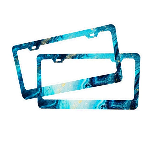 Hysing Marble License Plate Frame 2 Pack,Liquid Blue Golden Car License Plate Covers Universal Aluminum Metal License Plate Holders with Screws