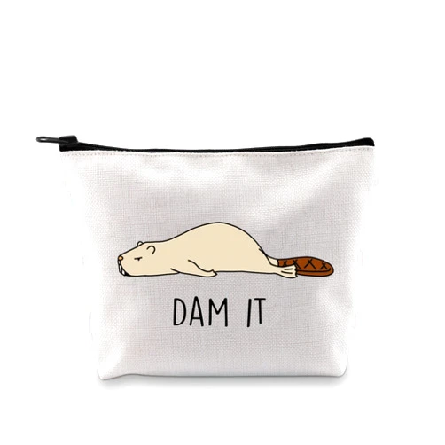 JXGZSO Funny Beaver Cosmetic Bag Beaver Lover Gift Rodent Beaver Dam It Makeup Pouch Bag